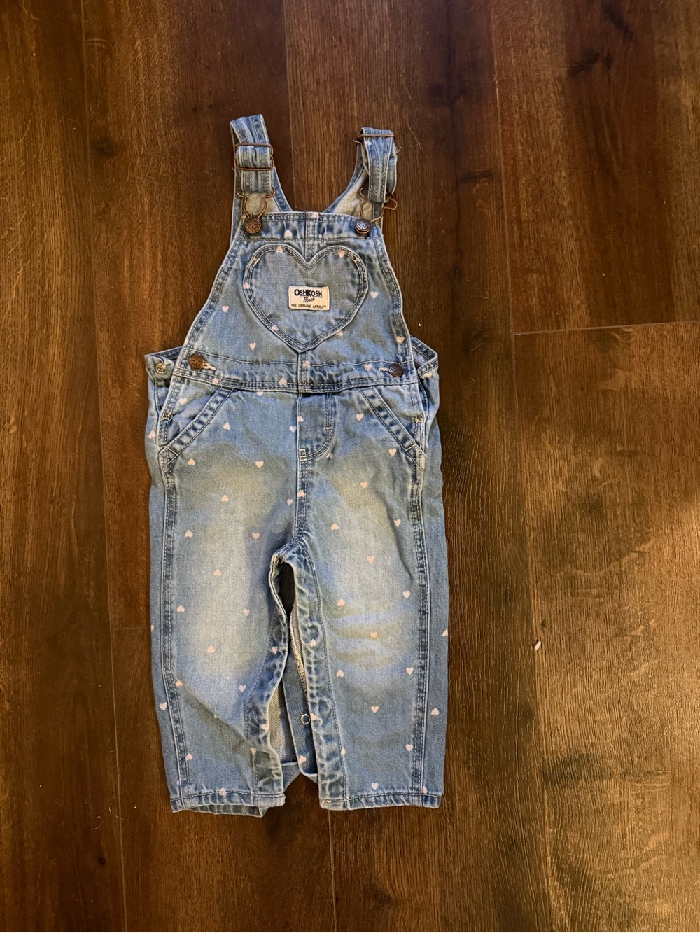 OshKosh B'gosh Light Blue Denim Heart-Patch Overalls